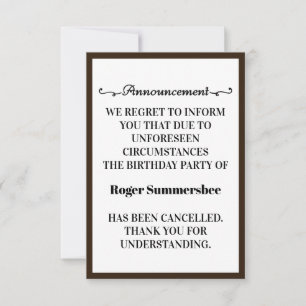 Cartões de Anúncio de Cancelamento de festa de ani