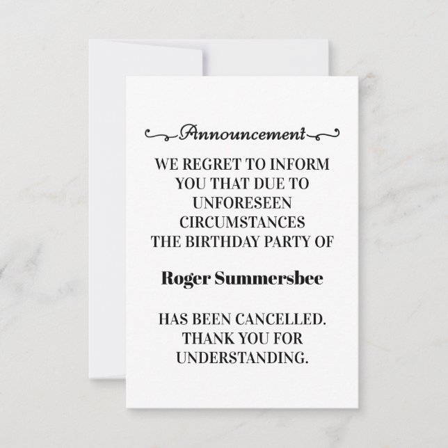Cartões de Anúncio de Cancelamento de festa de ani (Frente)