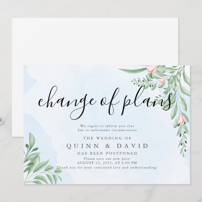 Cartões de Anúncio de Casamento Adiado em Azul Emp (Frente/Verso)