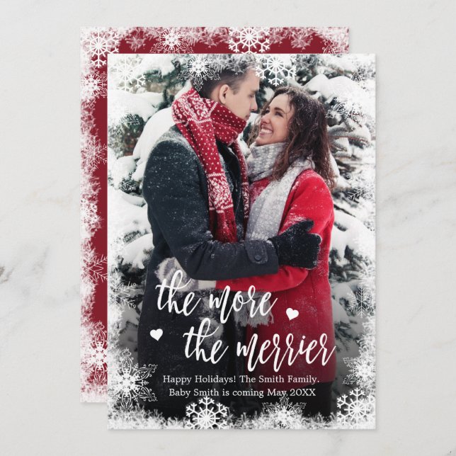 Cartões de Anúncio de Gravidez de Natal Snowy Phot (Frente/Verso)