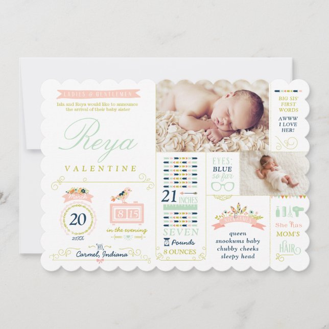 Cartões de Anúncio de Nascimento em Infográfico (Frente)