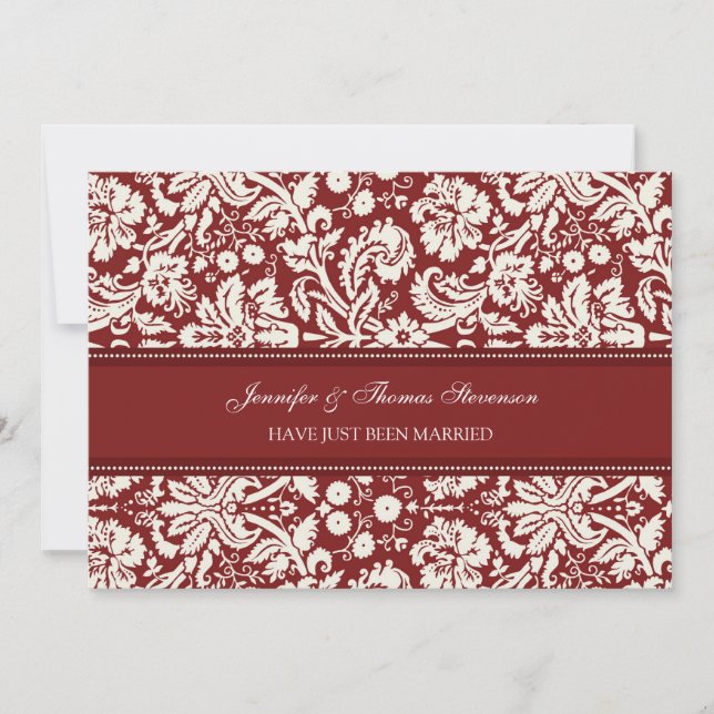 Cartões de anúncio do Recem casados Red Damask (Frente)
