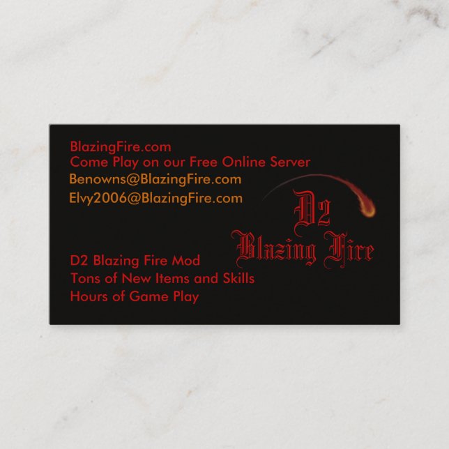 Cartões de ardência do fogo D2 (Frente)