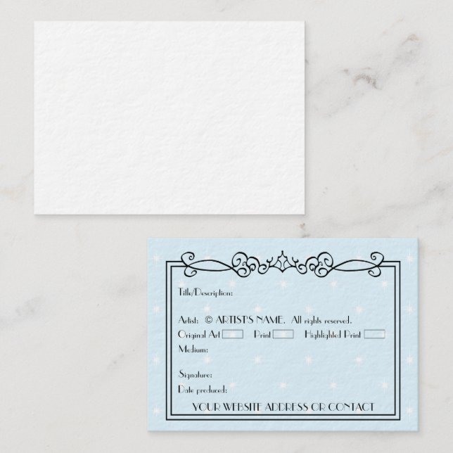 Cartões de arte miniatura ACEO de Vazio de artista (Frente/Verso)