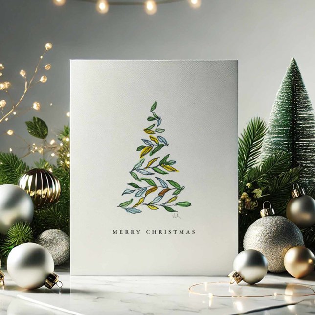 Cartões de Árvore Feliz de Natal (Modern Christmas cards watercolor minimalistic tree art by Victoria Grigaliunas Do Tell A Belle)