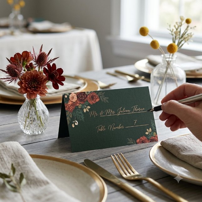 Cartões de Assento de Casamento Florais Verde Escu (Criador carregado)