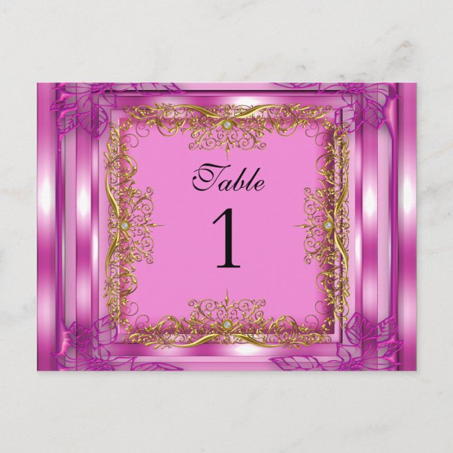 Cartões de Assento de Número da Mesa Dourado Rosa (Frente)