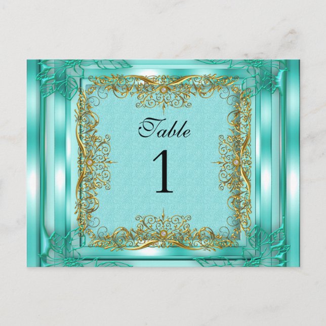 Cartões de Assento de Número da Mesa Dourado Teal (Frente)
