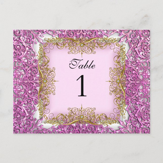 Cartões de Assento Número da Mesa Rosa Dourado (Frente)