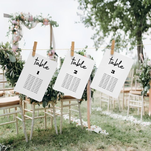 Cartões de assentos brancos modernos e mínimos (wedding seating chart cards)
