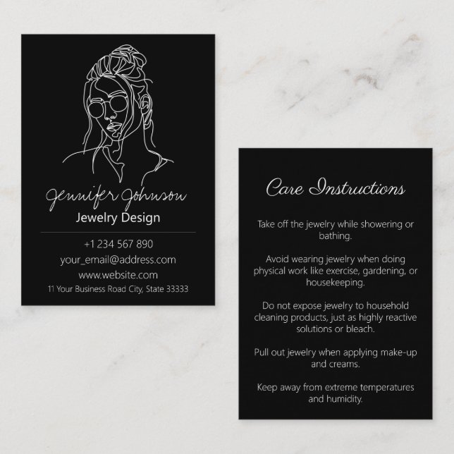 Cartões de assistência à joalharia para retrato fe (Frente/Verso)