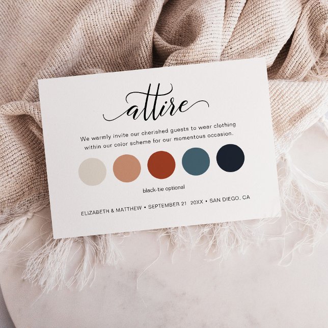 Cartões de Atraente da Paleta de Cores de Casament (Minimalist Wedding Color Palette Attire Cards)
