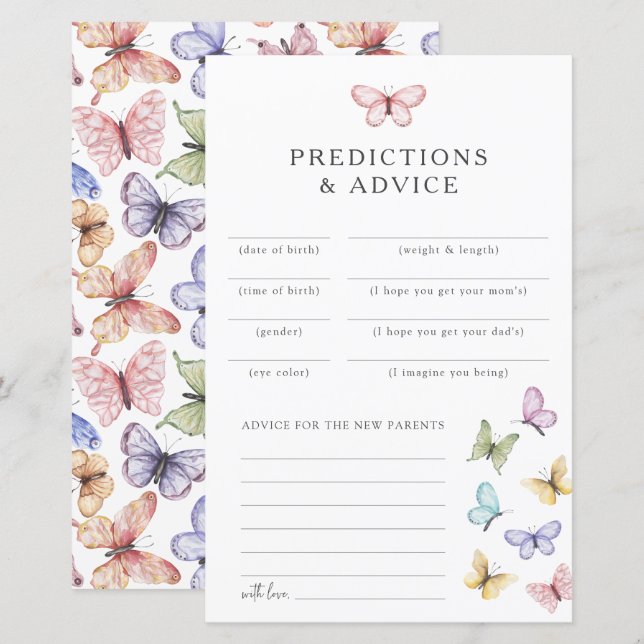 Cartões de aviso de borboleta (Frente/Verso)