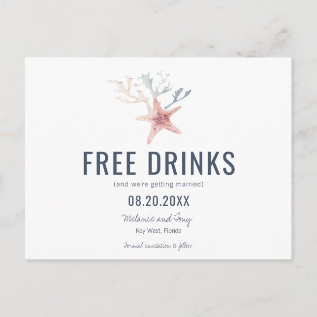 Cartões de aviso de casamento engraçados na praia  (Frente)