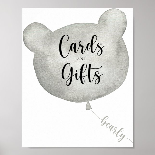 Cartões de balões e poster de chá de fraldas de pr (Frente)