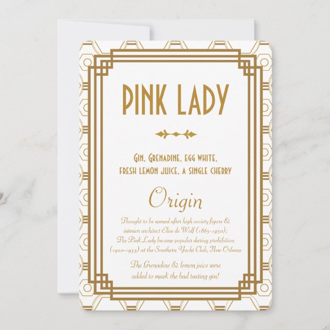 Cartões de Bebida de Casamento Branco Art Deco (Frente)