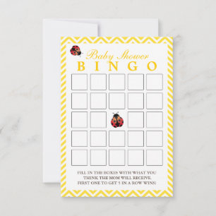 Cartões de Bingo Chá de fraldas Ladybug Yellow Che