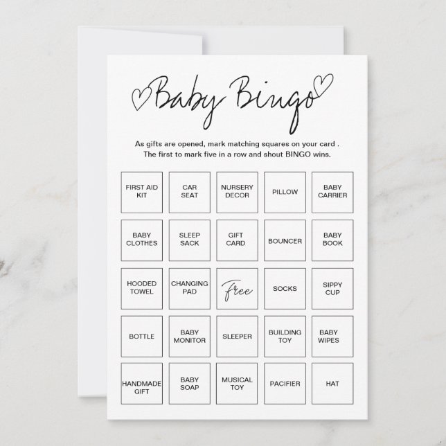 Cartões de Bingo chás de fraldas, Caixa de Bebê Pr (Frente)