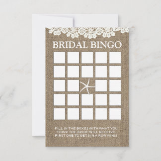 Cartões de Bingo de Chá de Noiva com Renda Rústica