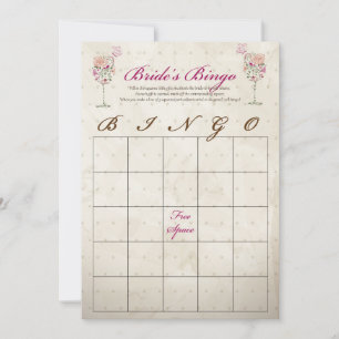 Cartões de Bingo de Chá de Noiva com Vinho