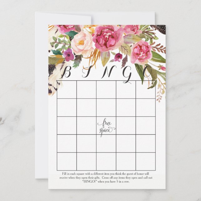 Cartões de Bingo de Chuveiro de flores aquarela bo (Frente)