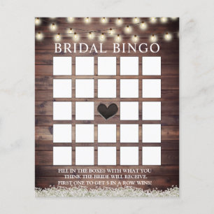 Cartões de bingo de noiva de madeira de bingo