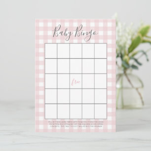 Cartões de bingo Gingham Baby GIrl Chá Rosa