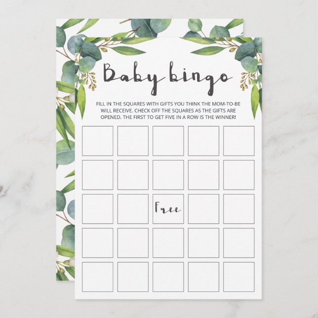 Cartões De Bingo Neutros Para Bebê Com Aquarela Eu (Frente/Verso)