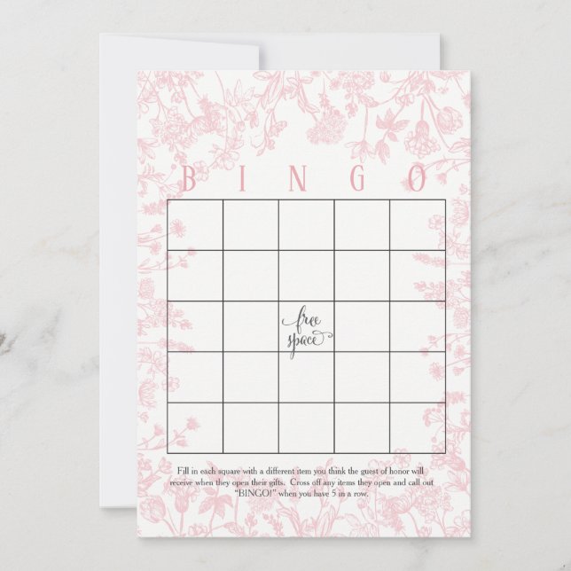 Cartões de Bingo para Chá de Noiva com Flores Rosa (Frente)