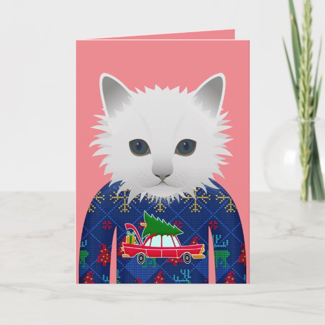 CARTÕES DE BOAS FESTAS DE GATO COM SUÉTER DE NATAL (Frente)