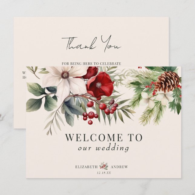 Cartões de Boas-Vindas de Casamento Floral de Inve (Frente/Verso)