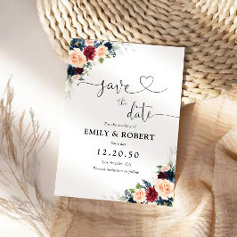 Cartões de Burgundy e Navy Save The Date