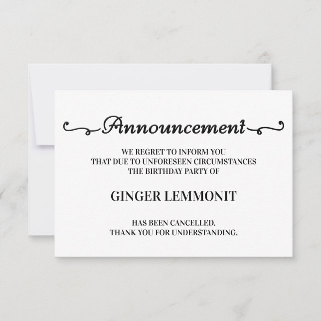 Cartões de Cancelamento de Festa de Aniversário (Frente)