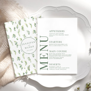 Cartões de cardápio botânico de folha verde
