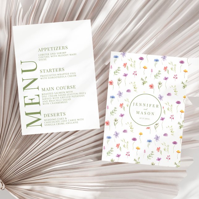 Cartões de cardápio coloridos de flores silvestres (Criador carregado)