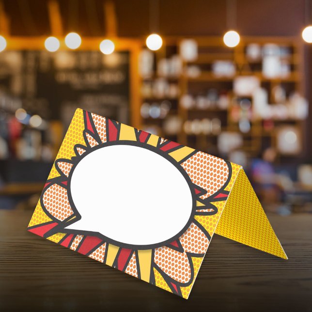 Cartões de Cartazes de Cartazes de Banda desenhada (Fun Modern Speech Bubble Comic Book Place Cards)