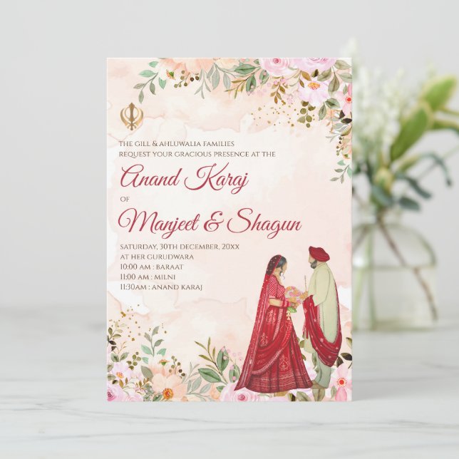 Cartões de casamento Anand Karaj e convites Sikh (Em pé/Frente)