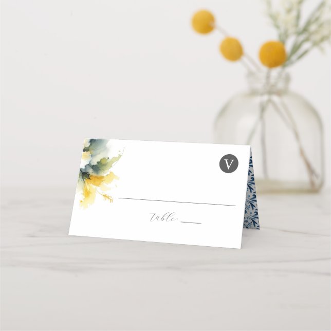 Cartões de Casamento Azul e Amarelo (Verso)