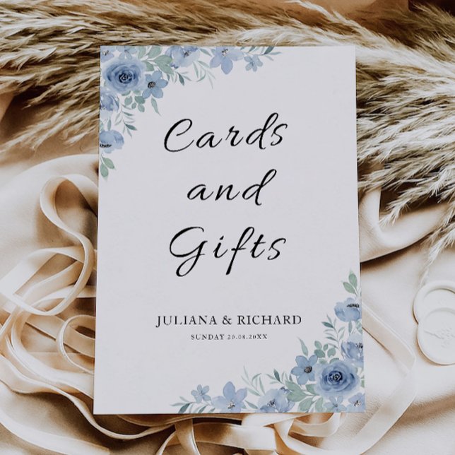 Cartões de Casamento Azul e Sinal de Presente, (Blue Wedding Cards and Gifts Sign,)