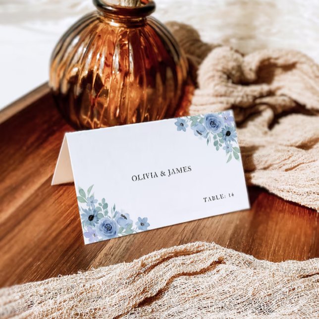 Cartões de Casamento Azul Modelo (Blue Wedding Place Cards Template)