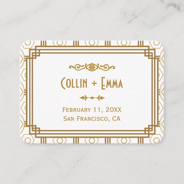 Cartões de Casamento Branco Art Deco (Frente)