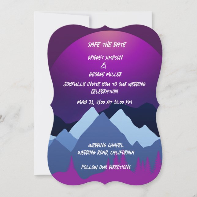 cartões de casamento da paisagem da lua roxa moder (Frente)