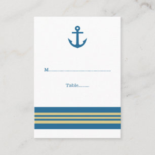 Cartões de Casamento de Âncora Náutica Azul Dourad