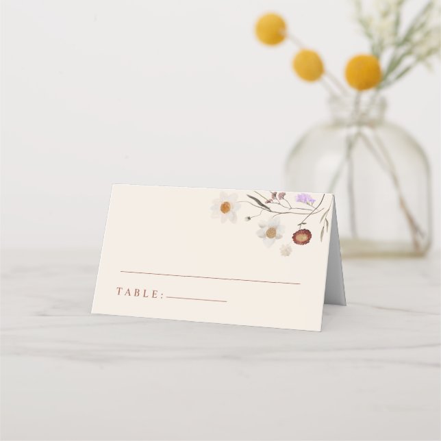 Cartões de Casamento de Boho Wildflower Beige (Frente)