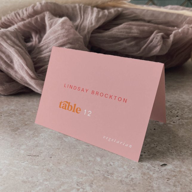 Cartões de Casamento de Casamentos, cor-de-laranja (Retro Summer Pink Orange Name Wedding Place Cards)