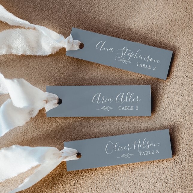 Cartões de Casamento de Folha Azul Branco Mínimo (Minimal Leaf Blue White DIY Wedding Place Cards)