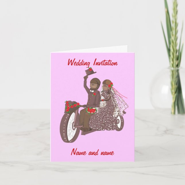 Cartões de Casamento de Motociclistas com Rosas Ve (Frente)