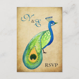Cartões de Casamento de Peacock Vintage Monogramas