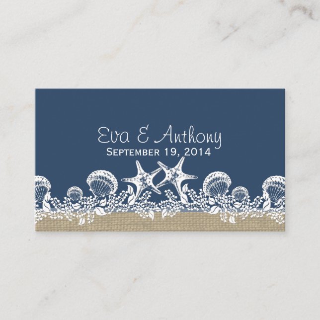 Cartões de Casamento de Praia de Seashell Azul (Frente)