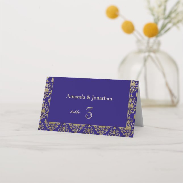 Cartões de Casamento de Púrpura Violeta e Dourado (Frente)
